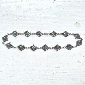 Vintage Southwestern Turquoise Sterling Silver Diamond Shaped Necklace Estate